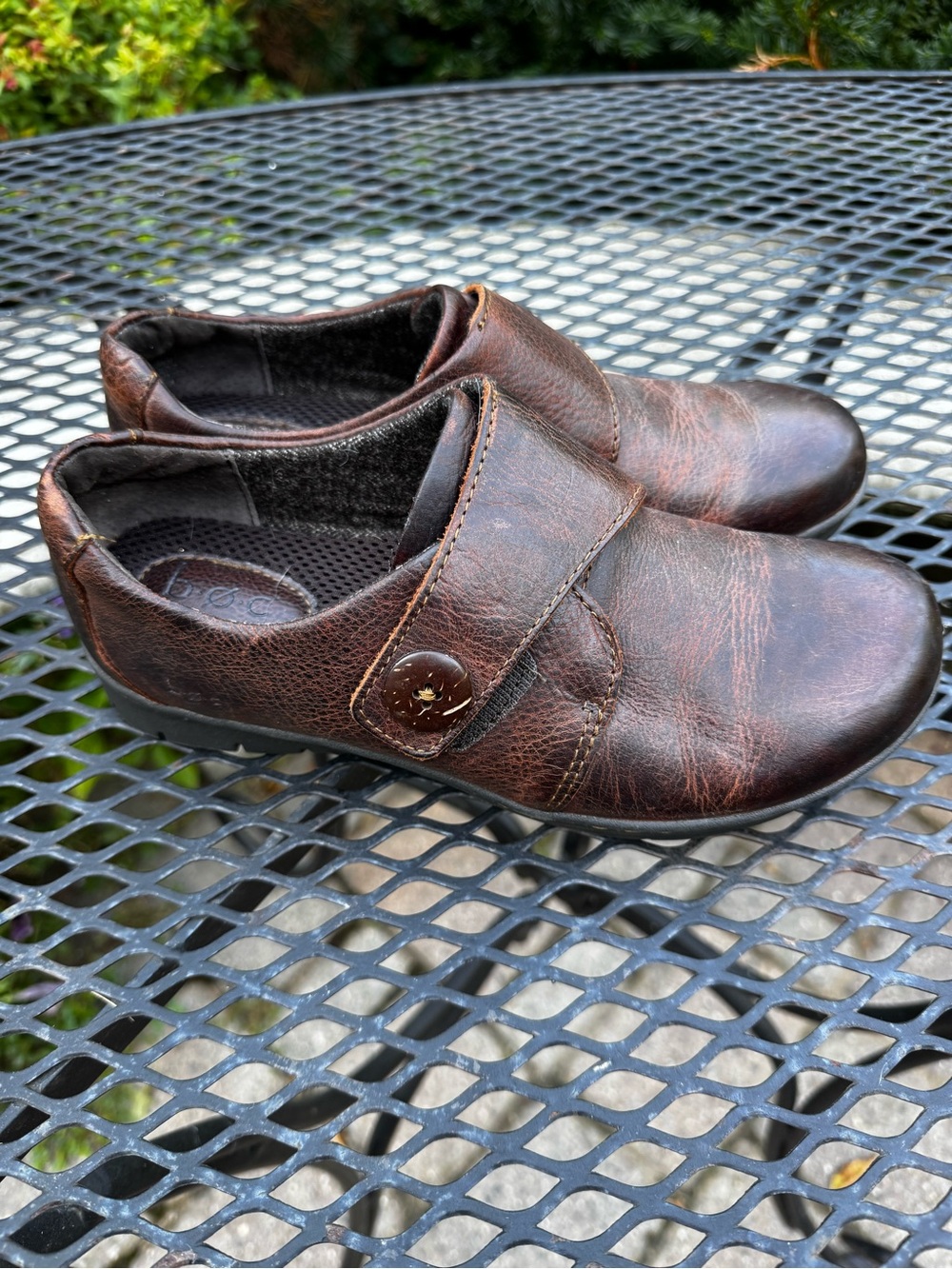 boc Women's Dark Brown Leather Slip-On Loafers with Button Strap